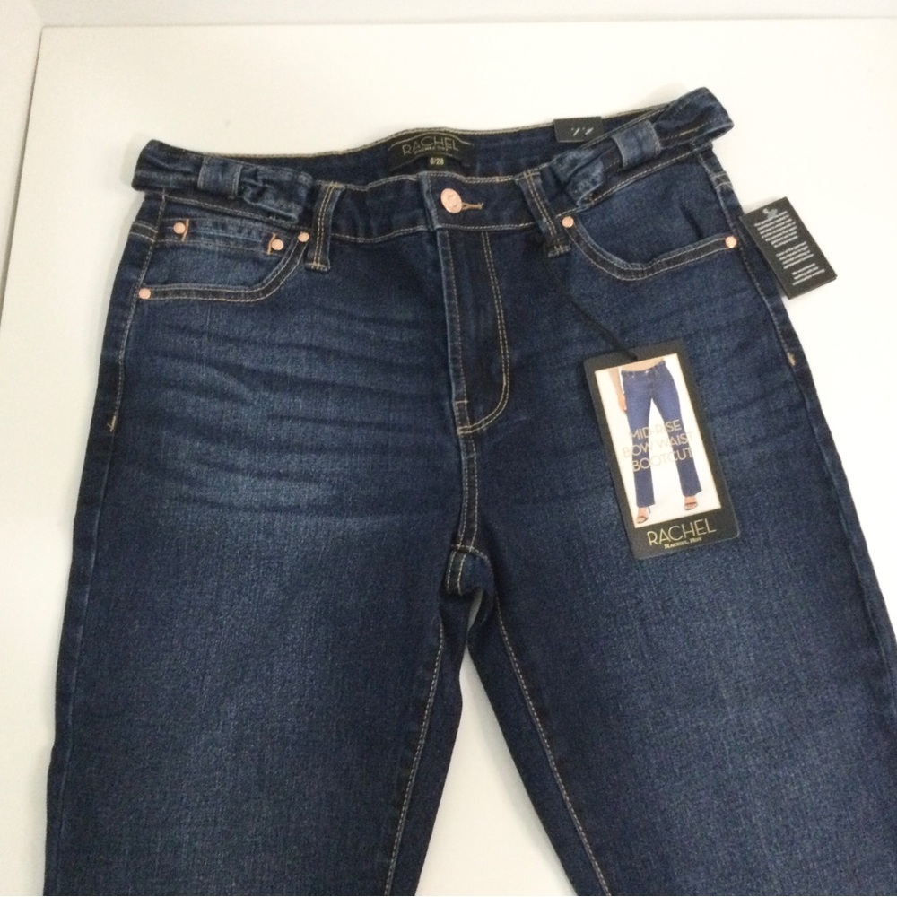 NWT Rachel Roy Mid-Rise Cute Bow Waist Bootcut Women’s Dark Denim Jeans, Sz 6/28